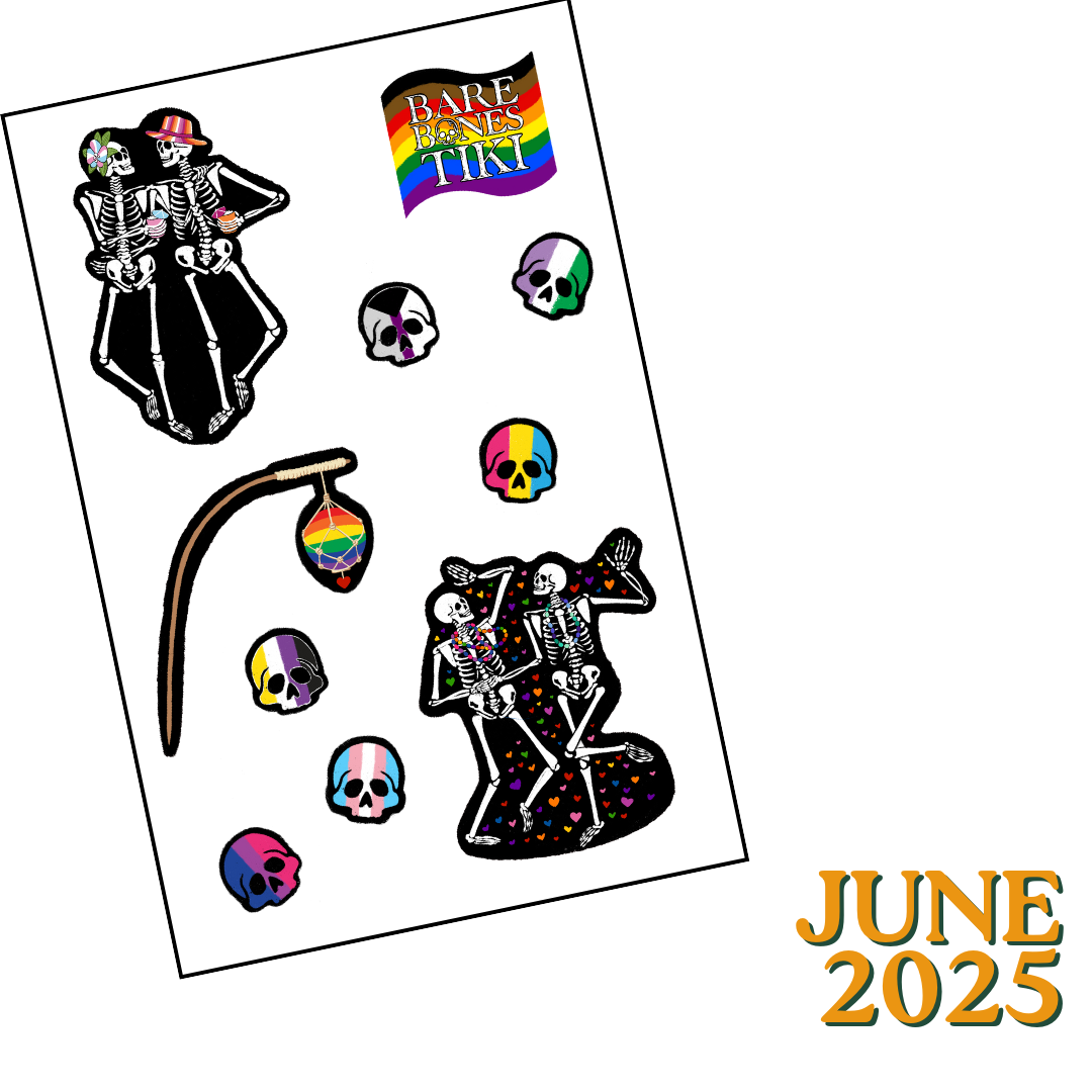 Bare Bones Tiki Sticker of the Month Club June 2025 Stickers