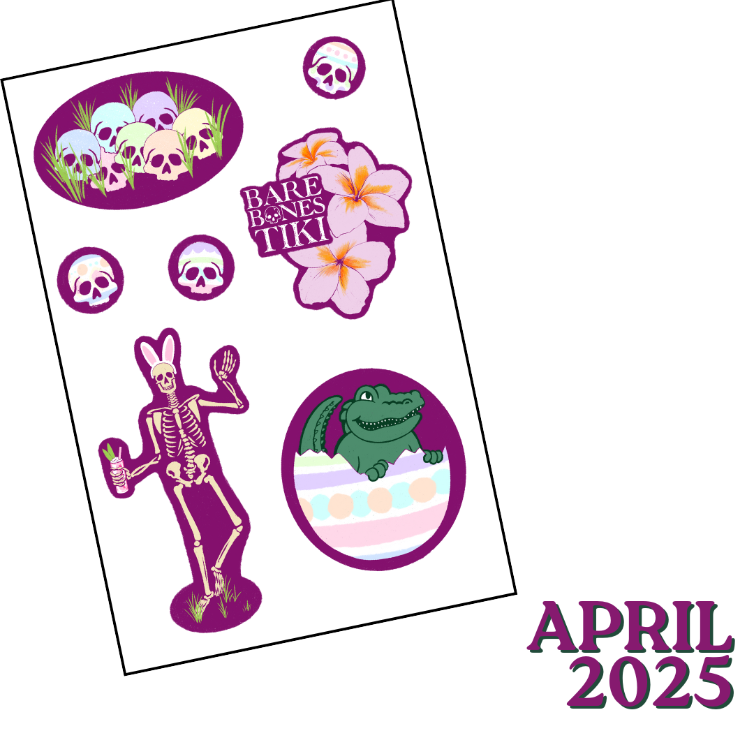 Bare Bones Tiki Sticker of the Month Club April 2025 Stickers