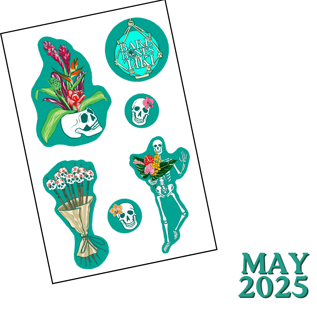 Bare Bones Tiki Sticker of the Month Club May 2025 Stickers